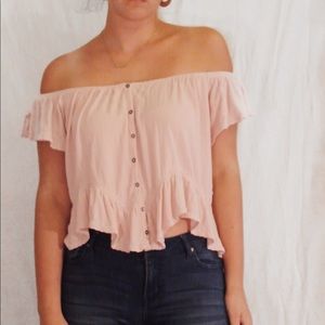 Free People Pink off-the-shoulder button Top